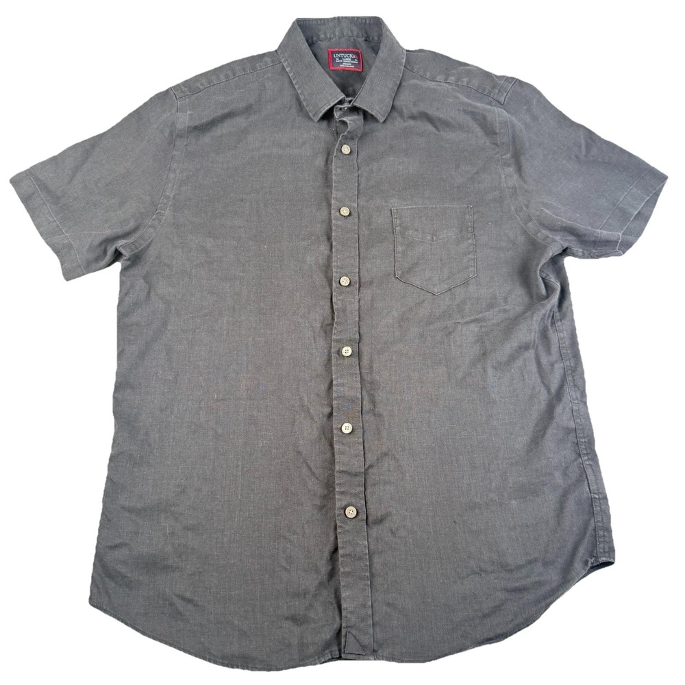 UNTUCKit Cameron Linen Shirt Mens Large Slim Gray Short Sleeve Button‎ Up